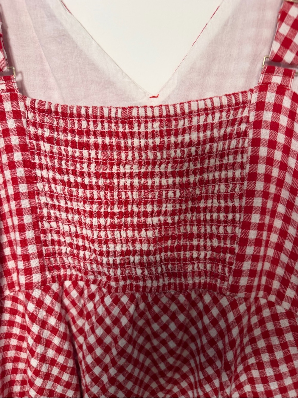 Abercrombie Red Gingham Mini V-Neck Dress Linen Summer Cottage XXL - Picture 5 of 7